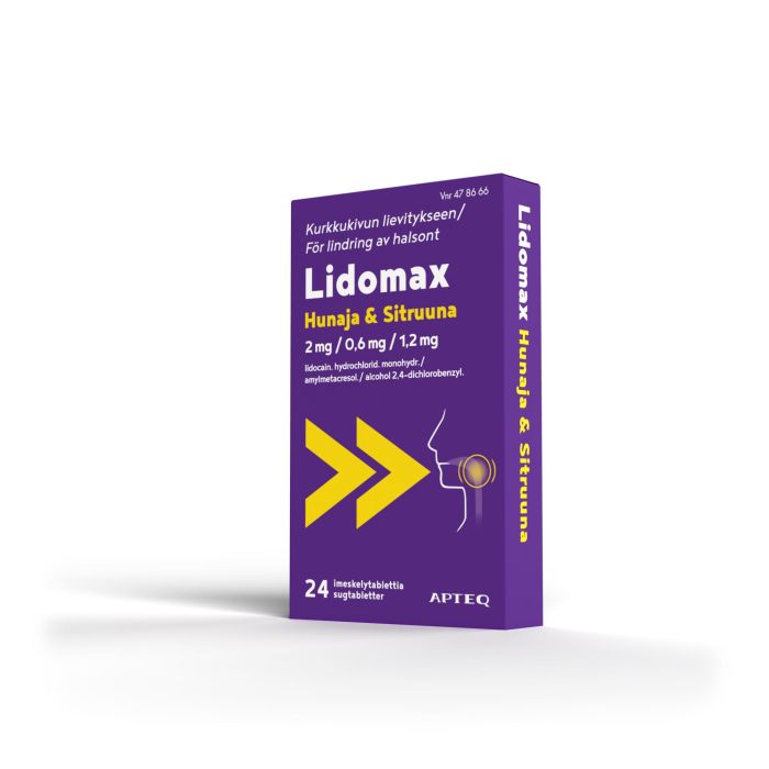 LIDOMAX HUNAJA & SITRUUNA imeskelytabletti 2/0,6/1,2 mg 24 fol