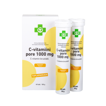 APTEEKKI C-vitamiini Pore 1000 mg tuplapakkaus appelsiininmakuinen 40 tabl