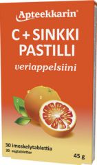 Apteekkarin C+ Sinkki veriappelsiini pastilli 30 kpl